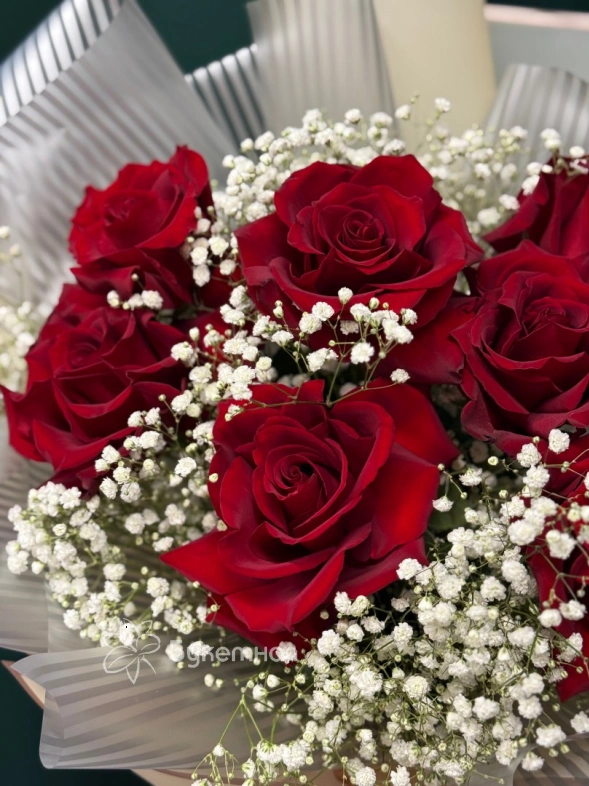 Букет &laquo;7 роз Эксплоэр и гипсофила&raquo;