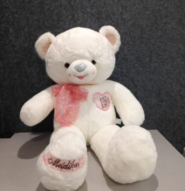 Мишка белый с розовым бантом