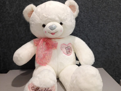 Мишка белый с розовым бантом