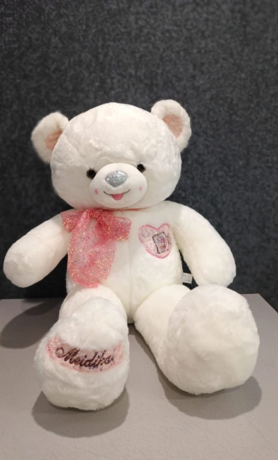 Мишка белый с розовым бантом